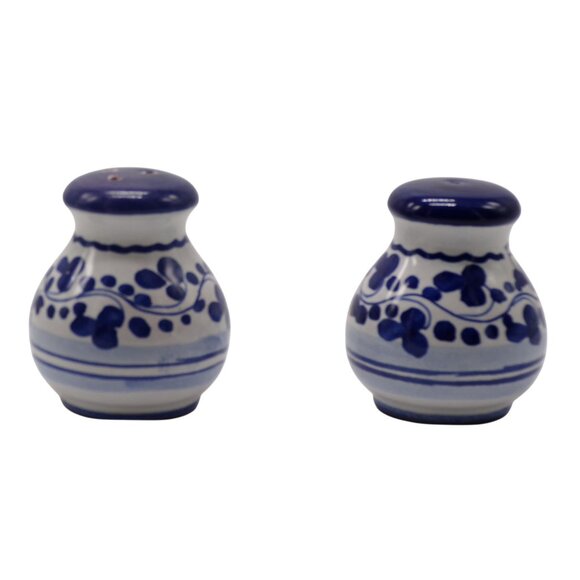 Deruta Italian Pottery Ricco Blue White & Floral Pattern Salt & Pepper Shakers - Picture 6 of 7